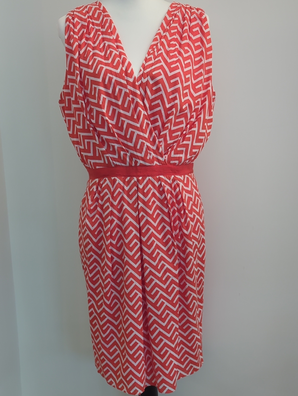 Julian Taylor Orange & White Chevron Faux-Wrap Midi Dress